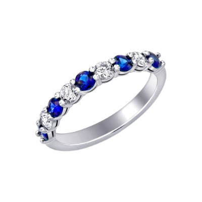 18k 릿지 블루 사파이어 천연 다이아몬드 테니스 반지